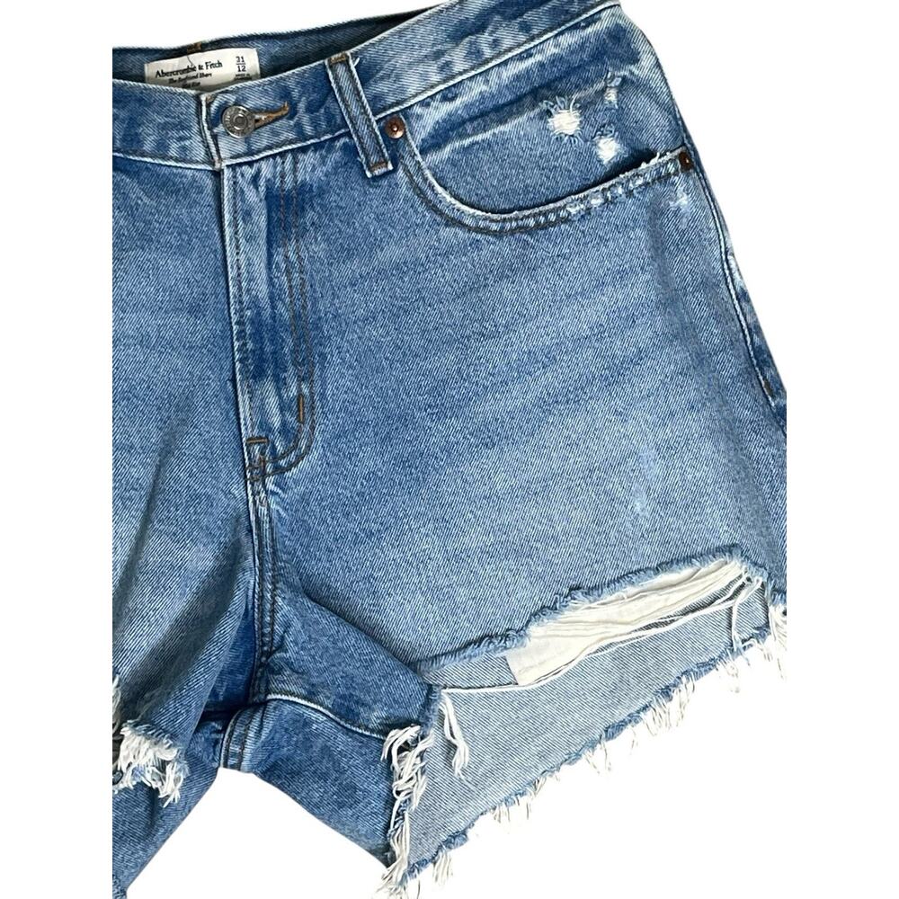 Abercrombie & Fit Denim Shorts 31 Distressed Boyfriend Curve Love Raw Hem Boho - Picture 6 of 14